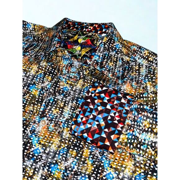 Robert Graham Shirt L Geometric All Over Print Flip Cuff NWOT Classic Fit - Picture 2 of 10